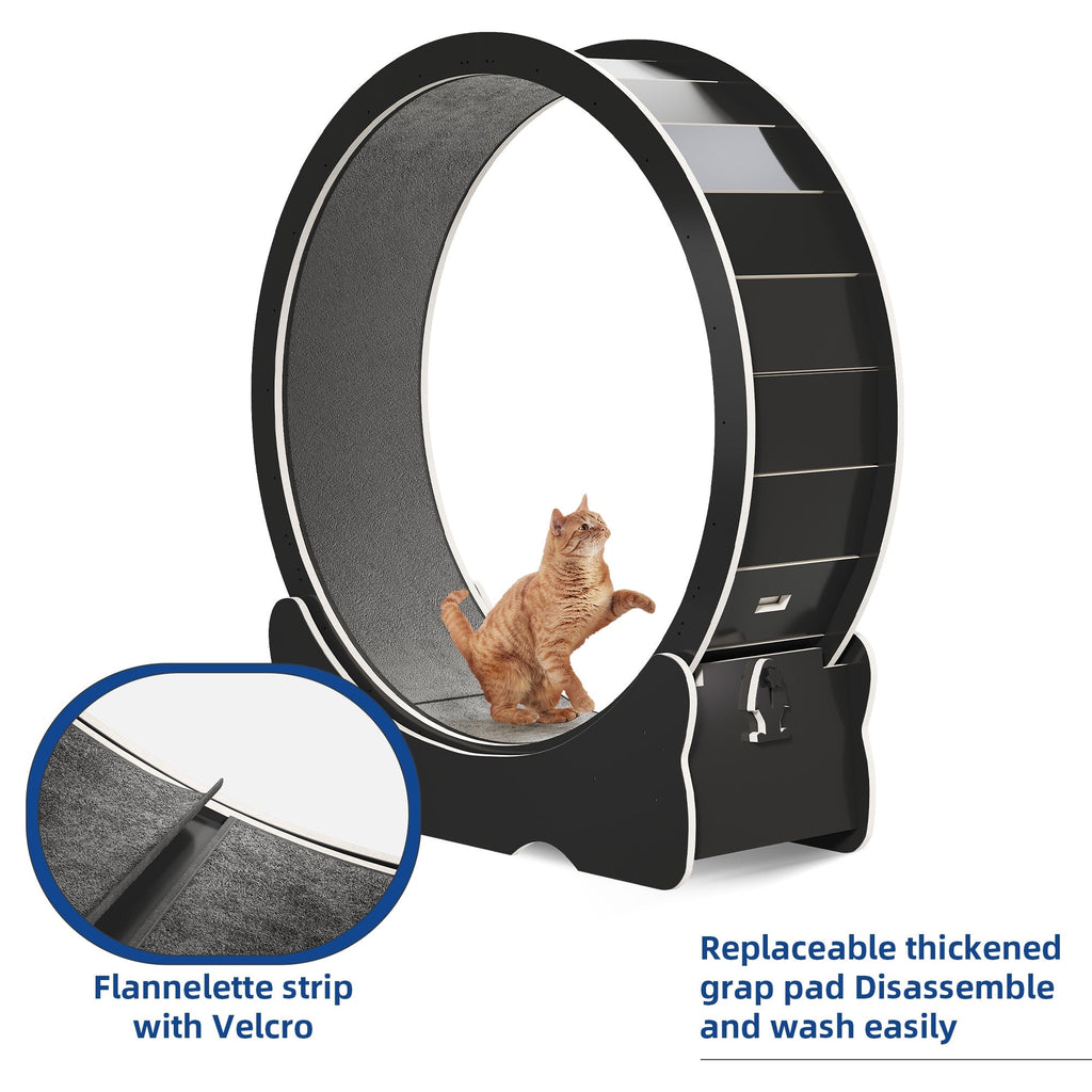 Moasis 43.3 inch Wood Large Cat Treadmill Exercise Running Wheel with Carpeted Runway