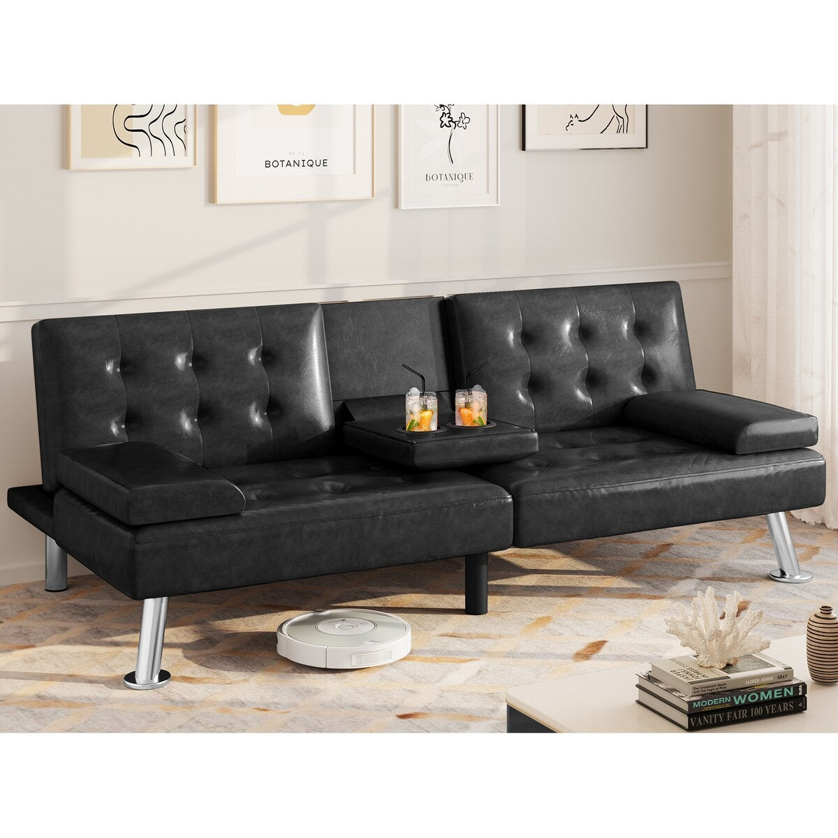 Moasis Faux Leather Futon Sofa Bed Modern Folding Futon Set - 64 L x 30 W x 26 H