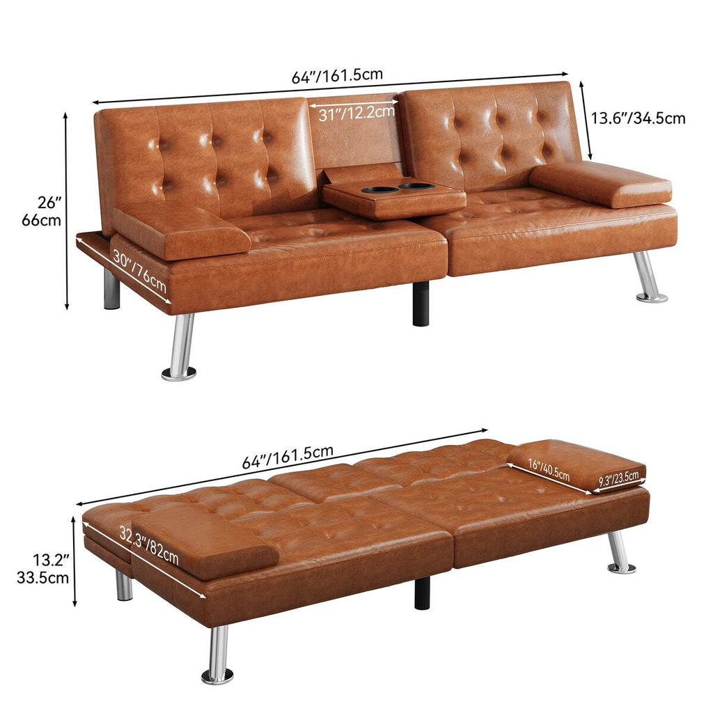 Moasis Faux Leather Futon Sofa Bed Modern Folding Futon Set - 64 L x 30 W x 26 H