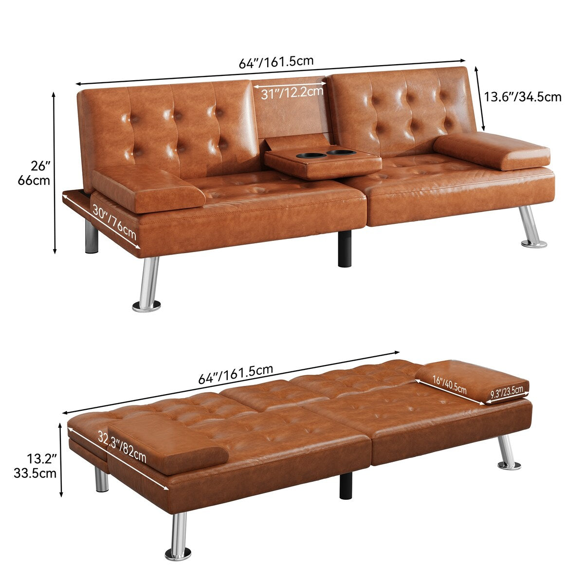 Moasis Faux Leather Futon Sofa Bed Modern Folding Futon Set - 64 L x 30 W x 26 H