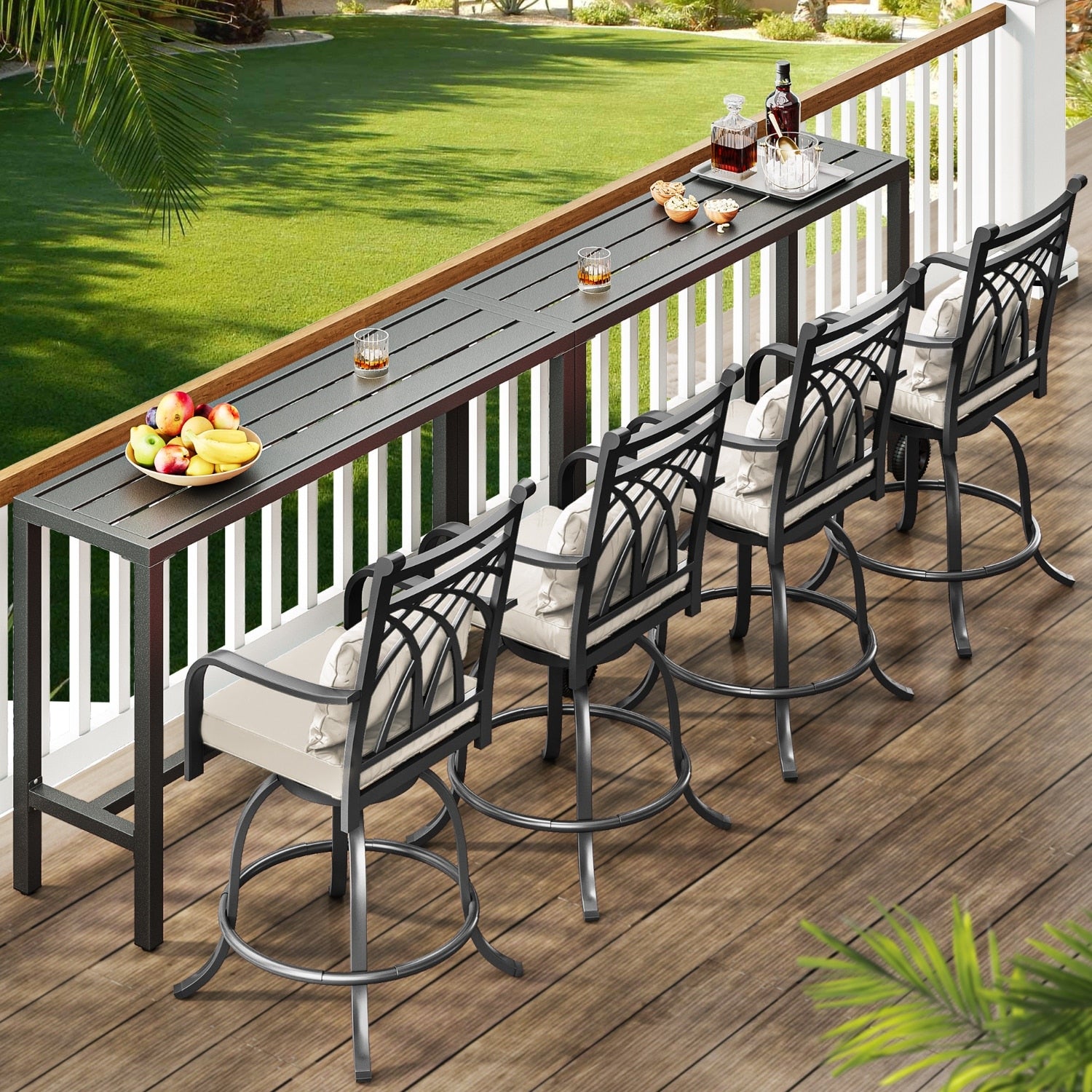 Moasis Patio Metal Counter Table Bar Table with Wheels