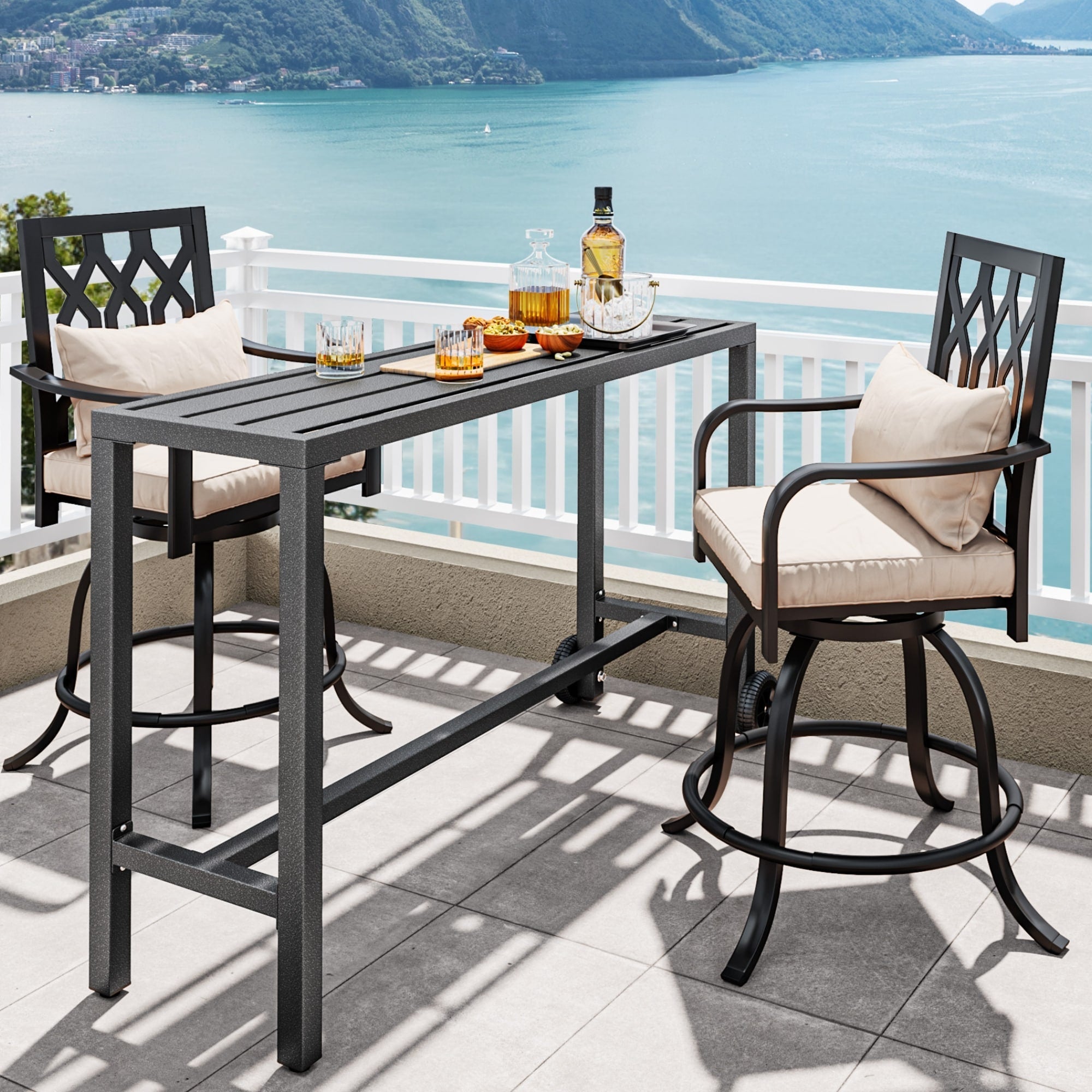 Moasis Patio Metal Counter Table Bar Table with Wheels