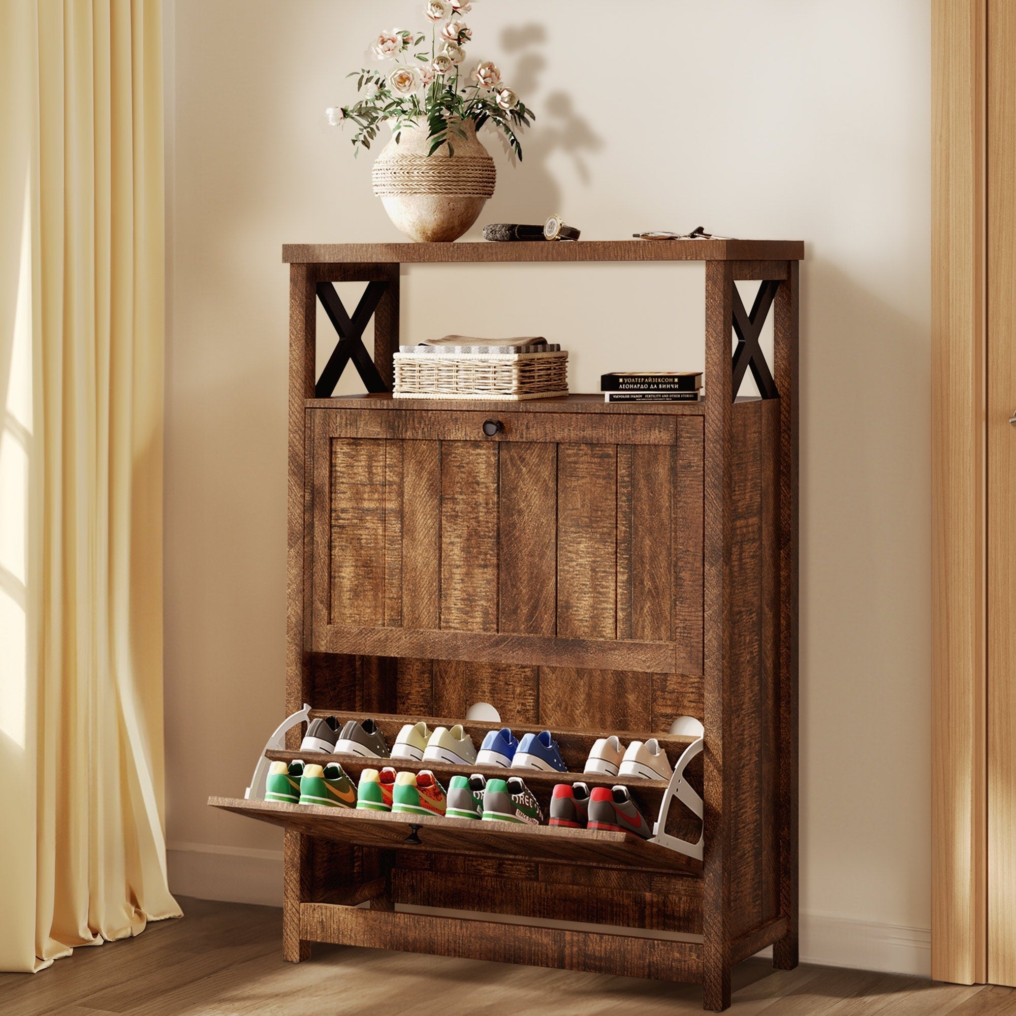 Moasis Shoe Storage Cabinet Organizer with 2 Compartments for Entryway Hallway