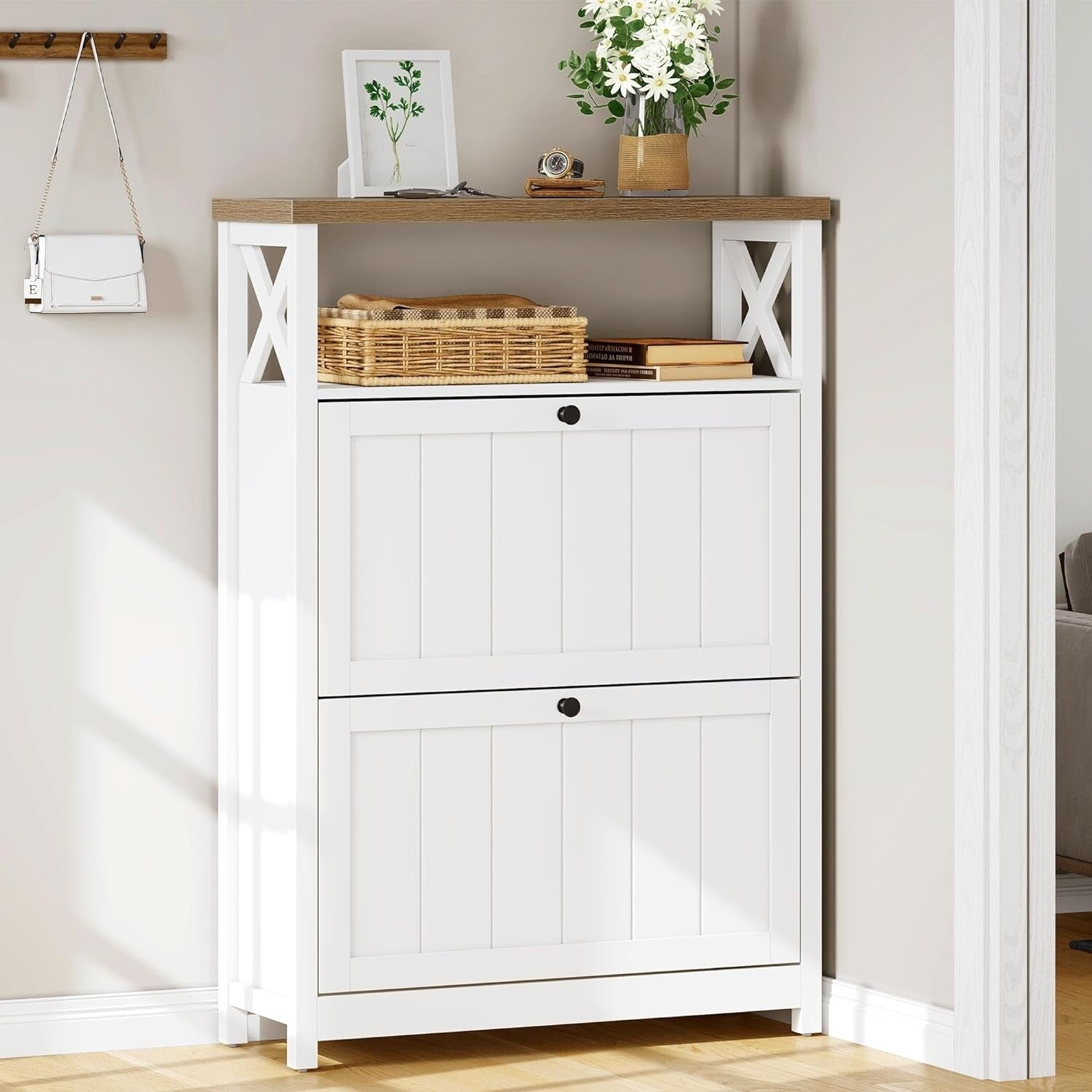 Moasis Shoe Storage Cabinet Organizer with 2 Compartments for Entryway Hallway