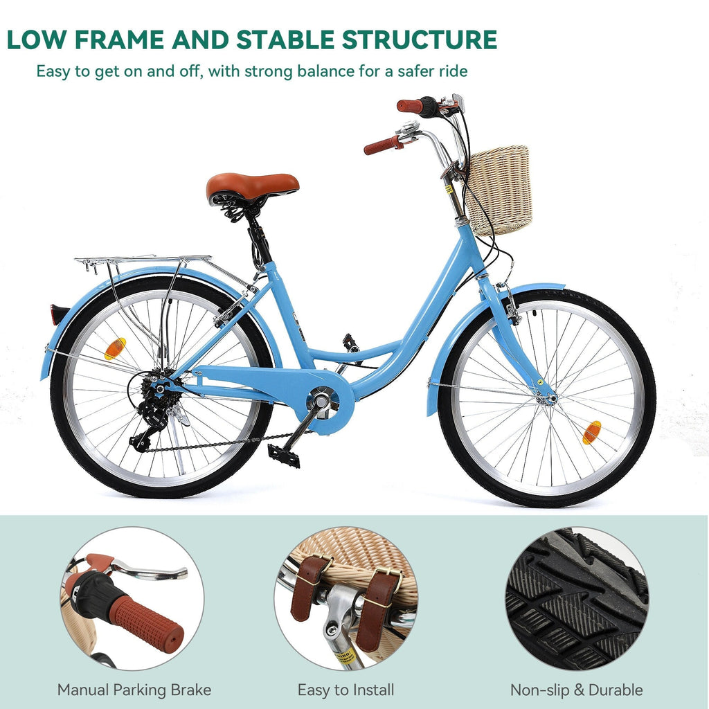 Moasis24/ 26 7-speed Cruiser Bike Adjustable Step Through Bike Commute Bike Bicycle