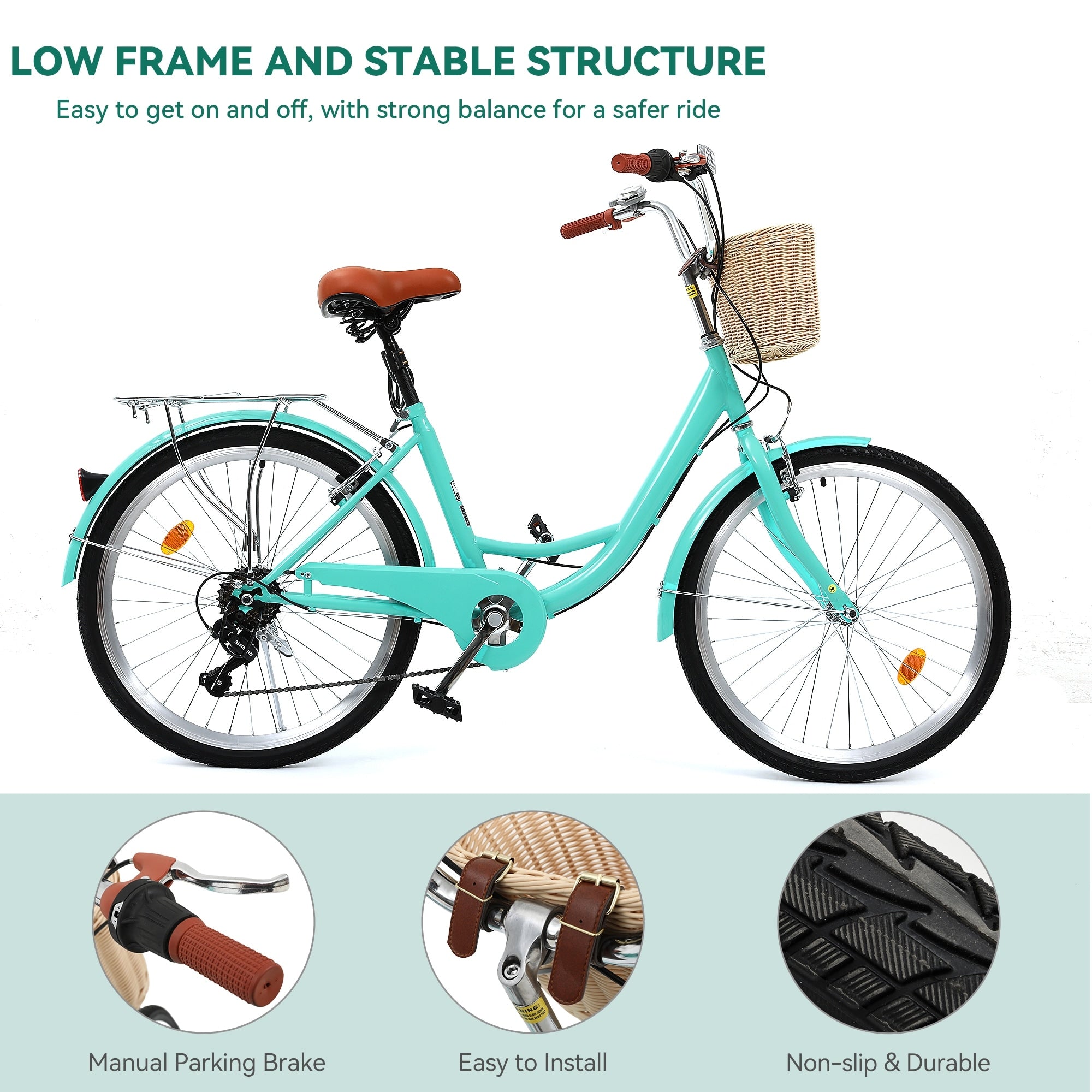 Moasis24/ 26 7-speed Cruiser Bike Adjustable Step Through Bike Commute Bike Bicycle