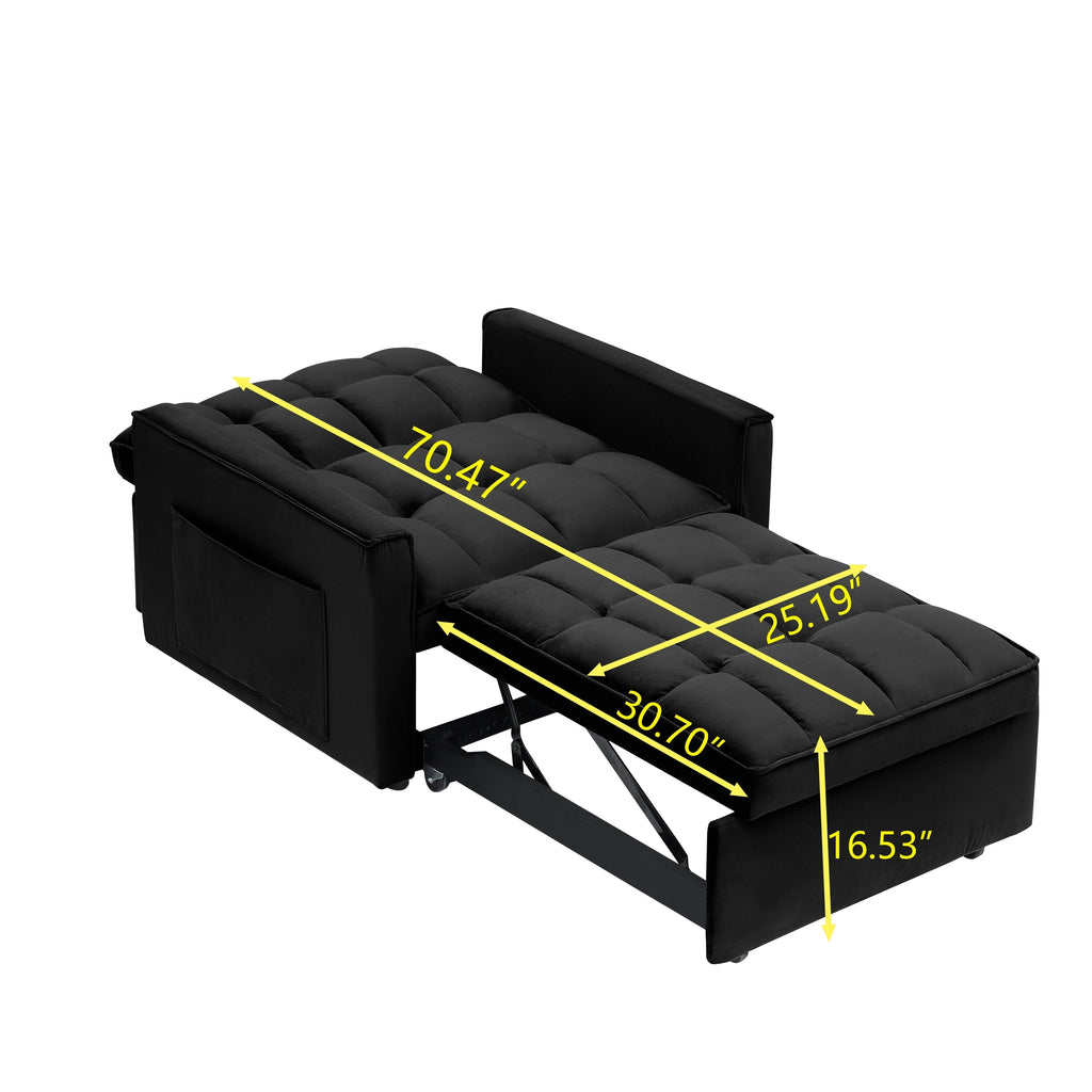 Modern 70.86 3 in 1 Single Convertible Sofa Bed with Adjustable Back and Moving Wheel for Living Room