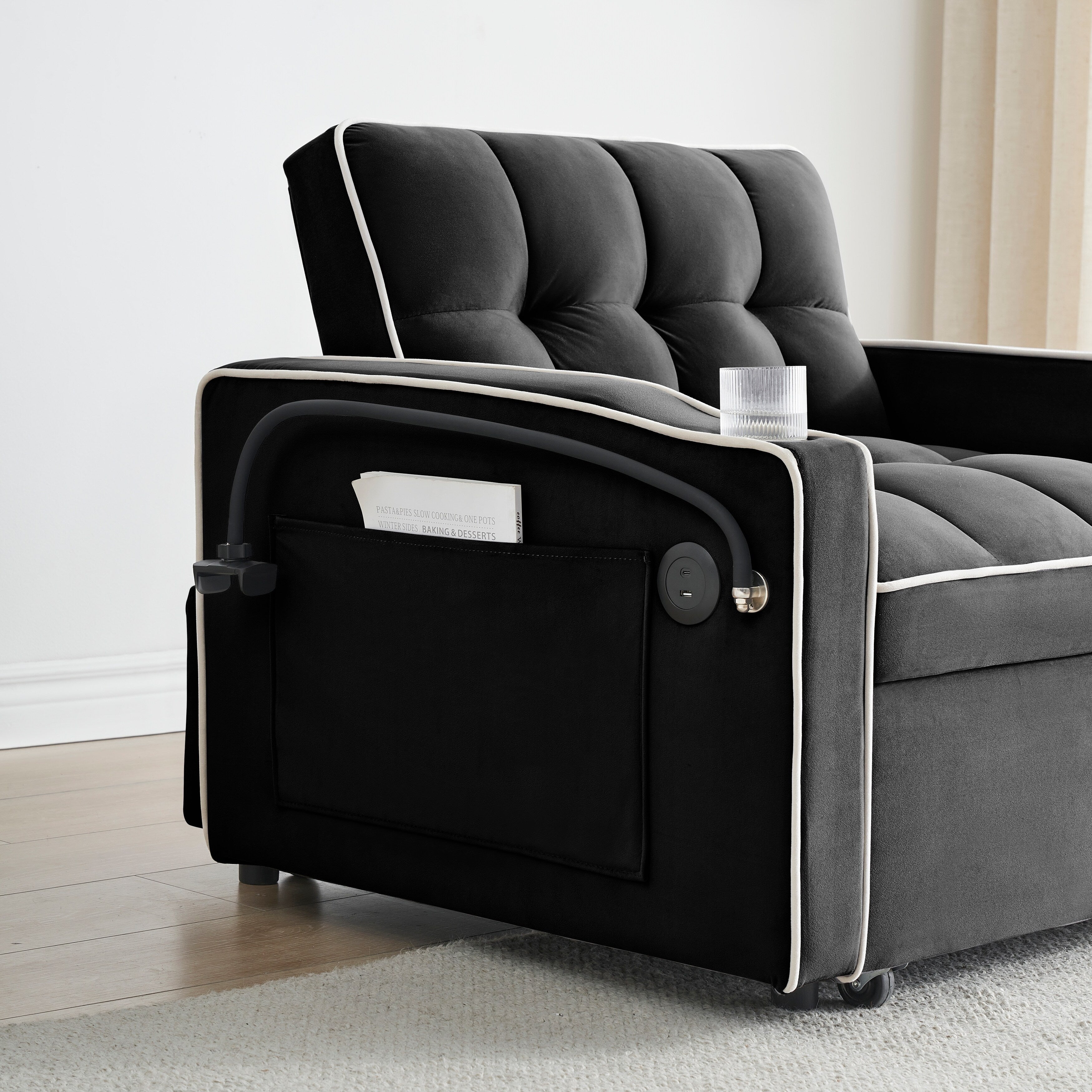 Modern 70.86 3 in 1 Single Convertible Sofa Bed with Adjustable Back and USB Charging Port for Living Room