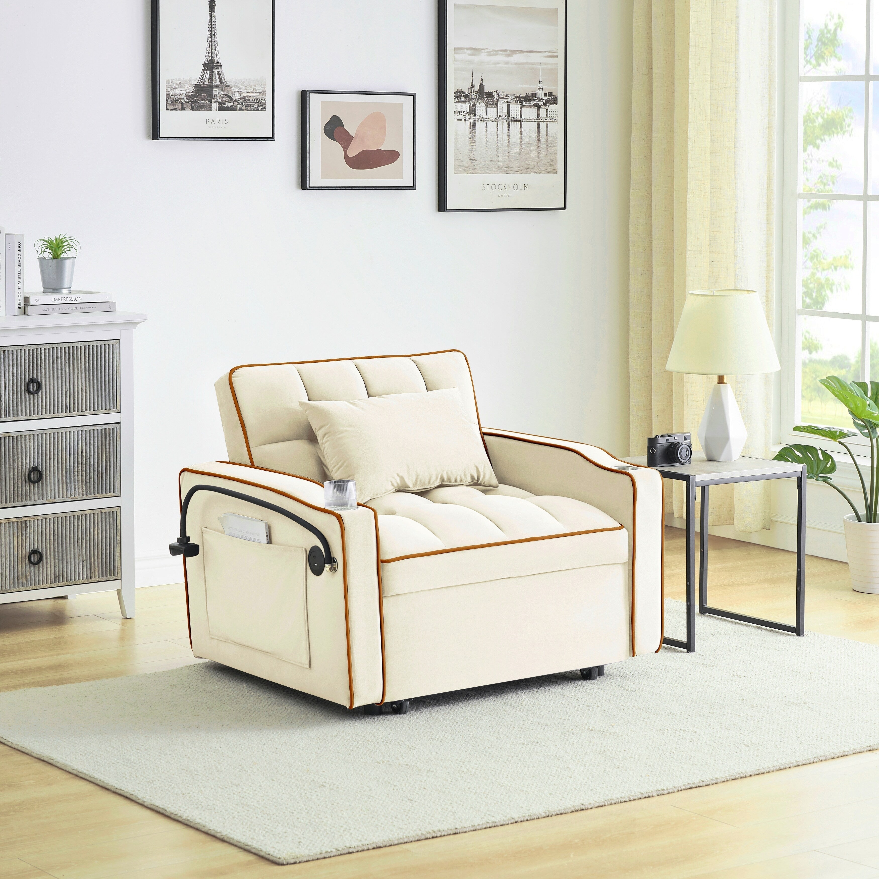 Modern 70.86 3 in 1 Single Convertible Sofa Bed with Adjustable Back and USB Charging Port for Living Room