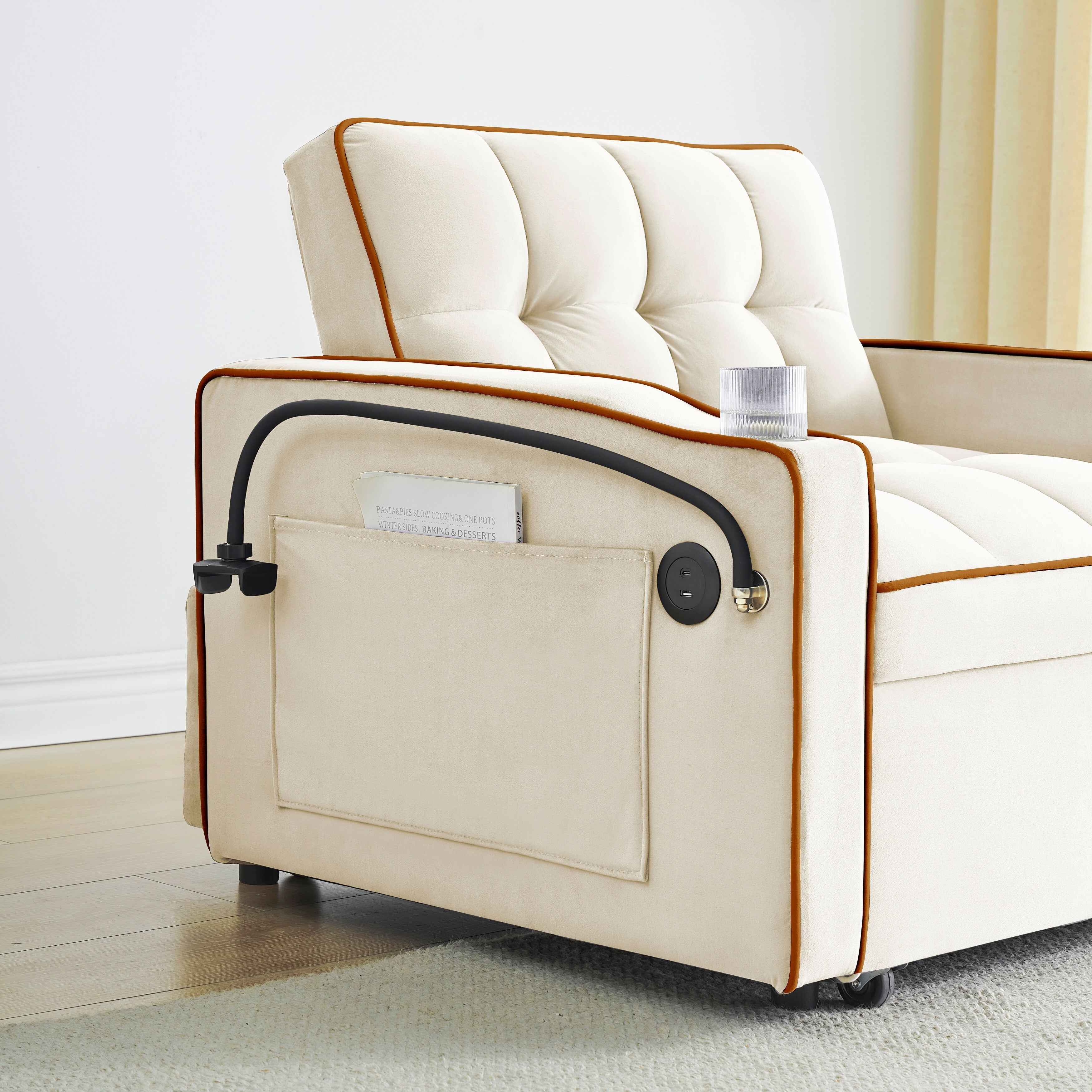 Modern 70.86 3 in 1 Single Convertible Sofa Bed with Adjustable Back and USB Charging Port for Living Room