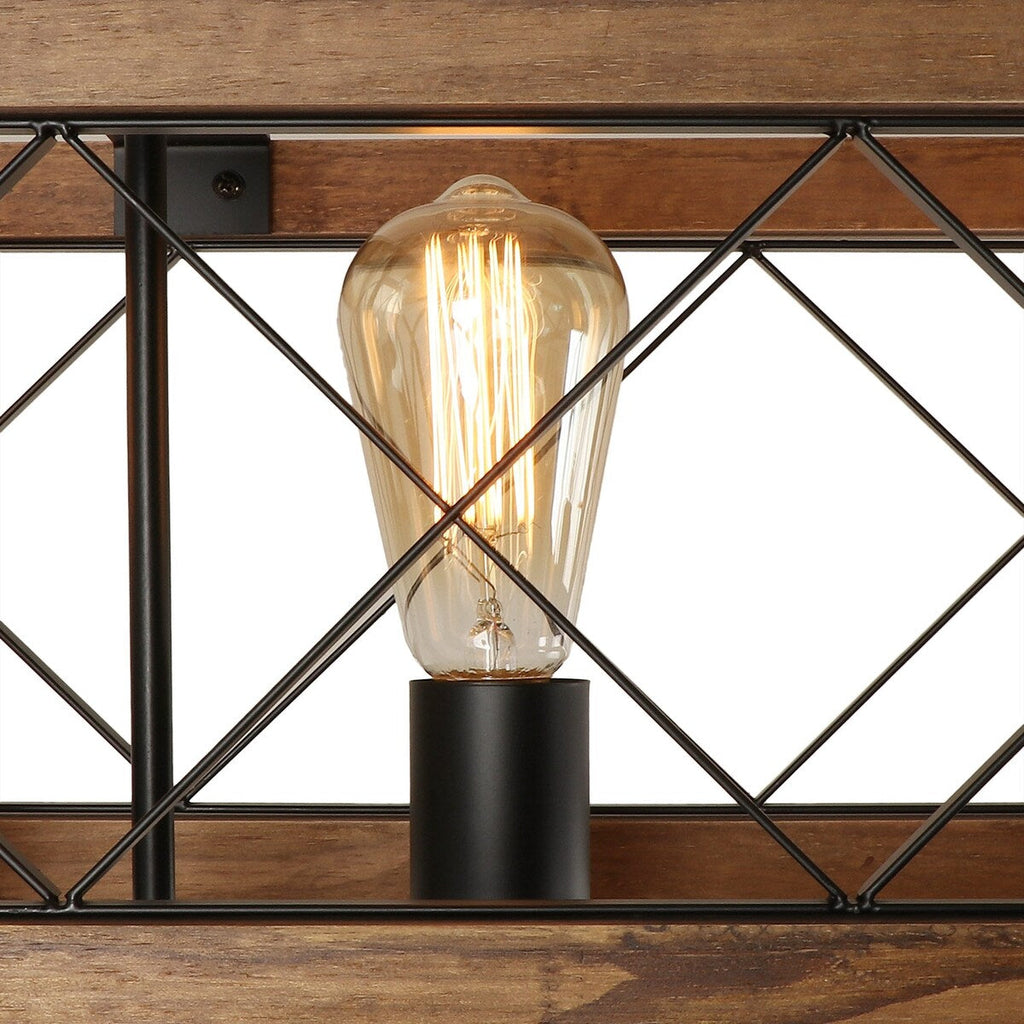 Modern Farmhouse 5-Light Wood Rectangle Chandelier Cage Island Lights for Dining Room - 31.6L x 10 W x 7.8 H