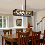 Modern Farmhouse 5-Light Wood Rectangle Chandelier Cage Island Lights for Dining Room - 31.6L x 10 W x 7.8 H