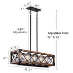 Modern Farmhouse 5-Light Wood Rectangle Chandelier Seeded Glass Kitchen Island Lights for Dining Room - 31.5 L x 8.75 W x 8 H