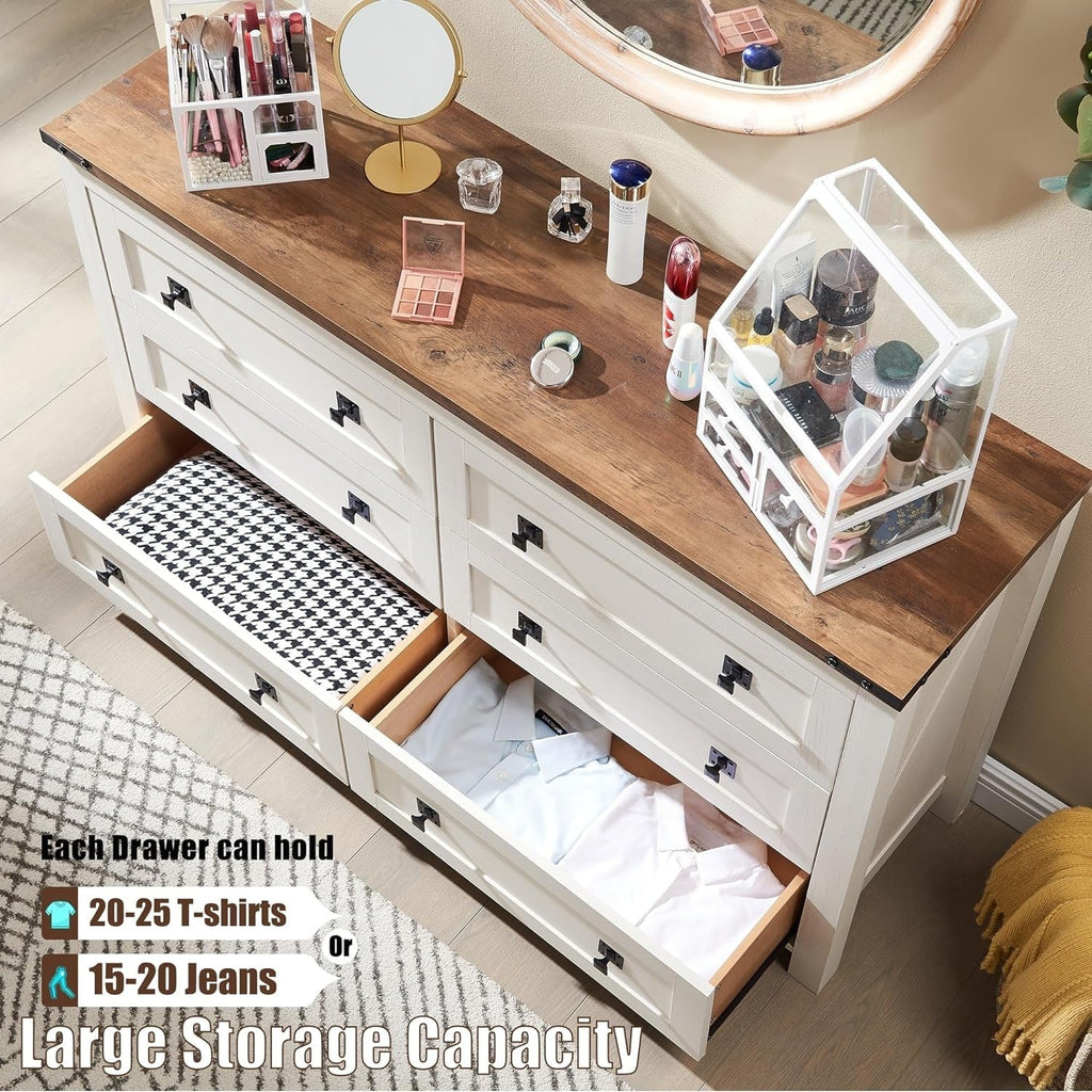 Farmhouse 6 Drawer Dresser, Wood TV Stand, Chest of Drawers