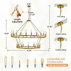 Modern Farmhouse Chandelier 2 Tier Round Wagon Wheel Chandelier Large High Ceiling Light.