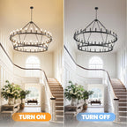 Modern Farmhouse Chandelier 2 Tier Round Wagon Wheel Chandelier Large High Ceiling Light.