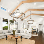 Modern Farmhouse Chandelier 2 Tier Round Wagon Wheel Chandelier Large High Ceiling Light.