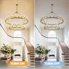 Modern Farmhouse Chandelier 2 Tier Round Wagon Wheel Chandelier Large High Ceiling Light.