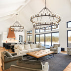 Modern Farmhouse Chandelier 2 Tier Round Wagon Wheel Chandelier Large High Ceiling Light.