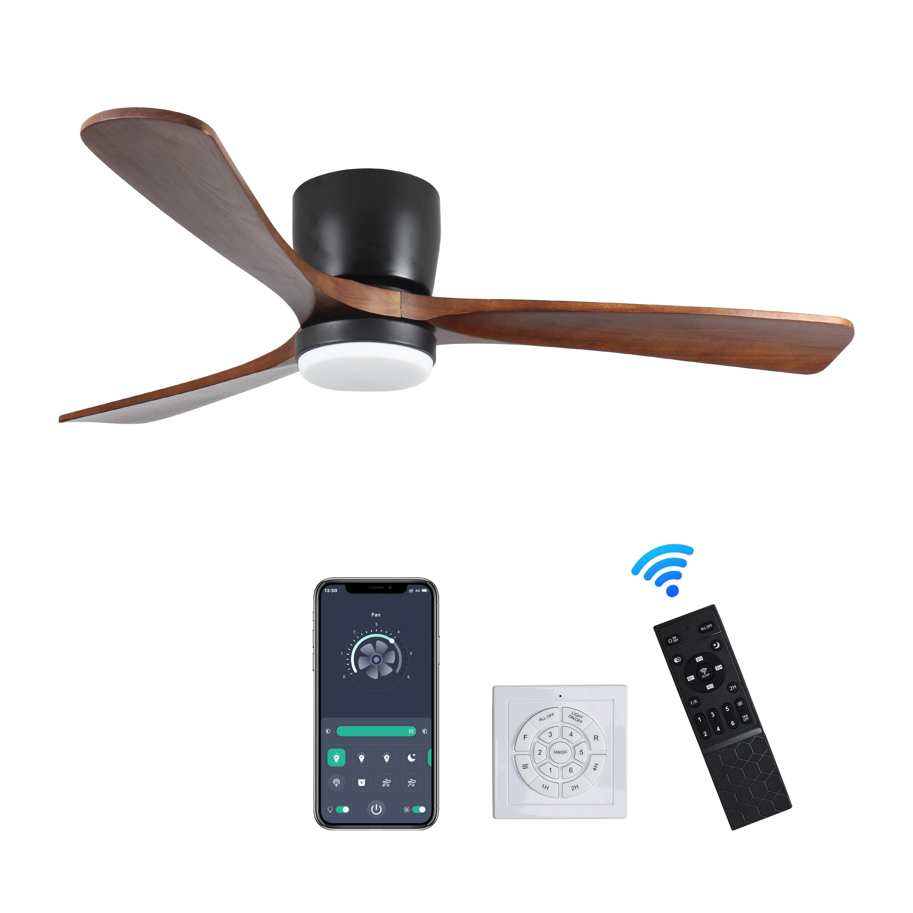 Modern Flush Mount Chandelier Ceiling Fans with Dimmable LED Light & Remote, Livingroom 42 Reversible Motor Ceiling Fans, Black