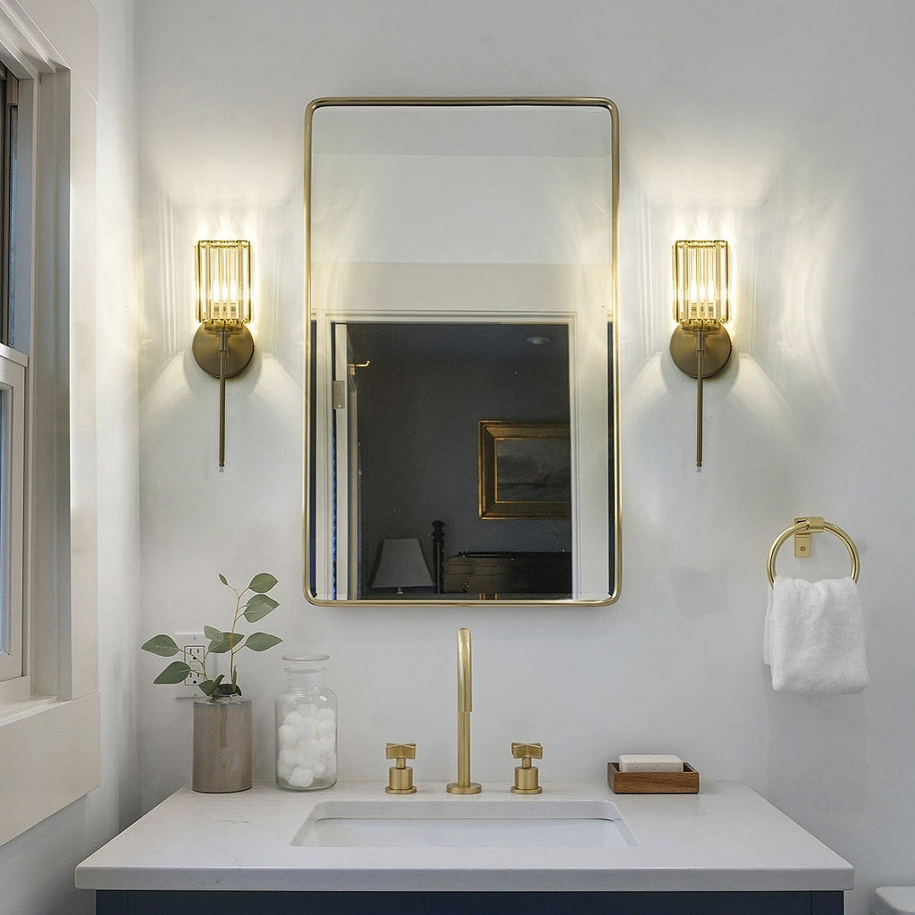 Modern Gold Dimmable Wall Light Glam Cylinder Bathroom Crystal Vanity Light Wall Sconces