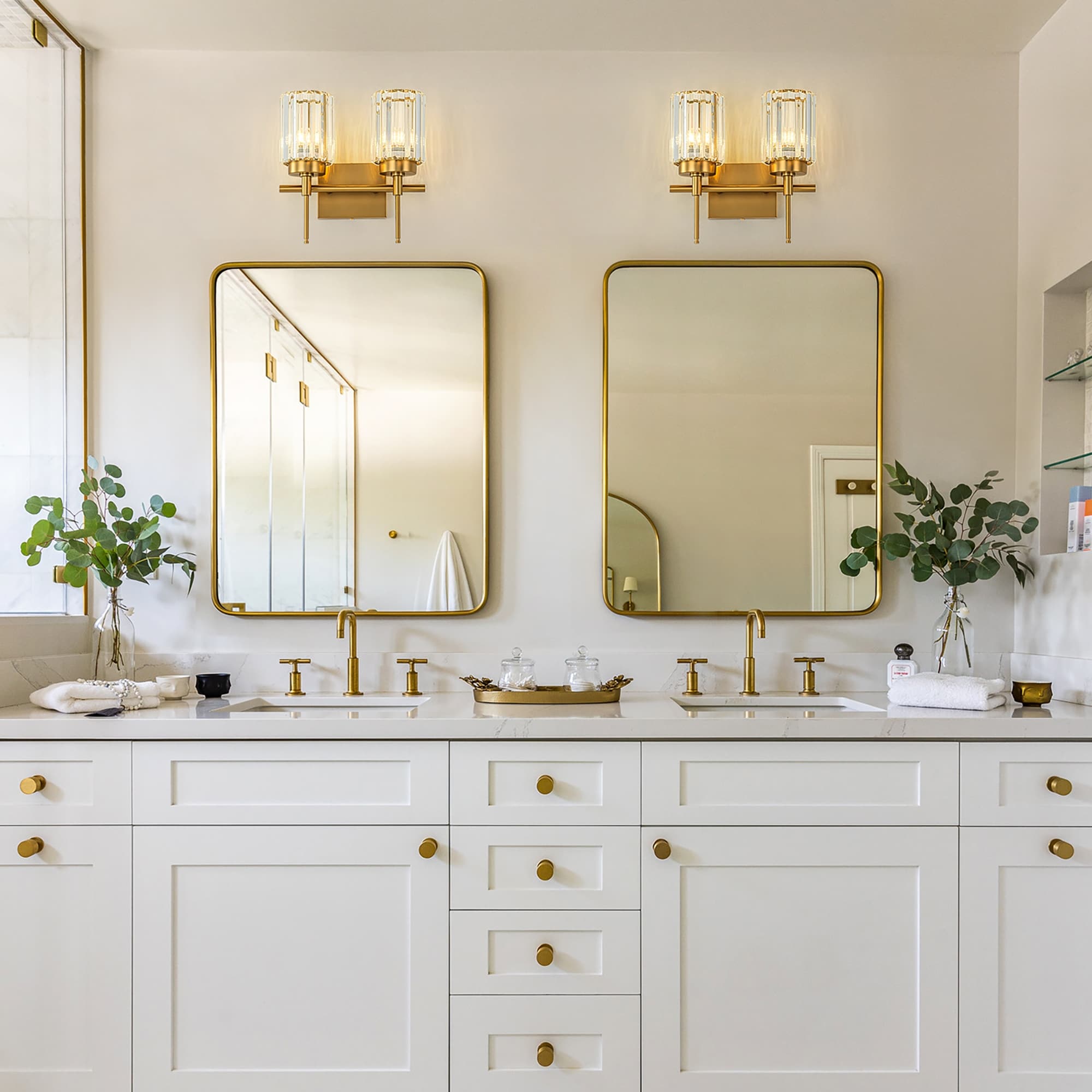 Modern Gold Dimmable Wall Light Glam Cylinder Bathroom Crystal Vanity Light Wall Sconces