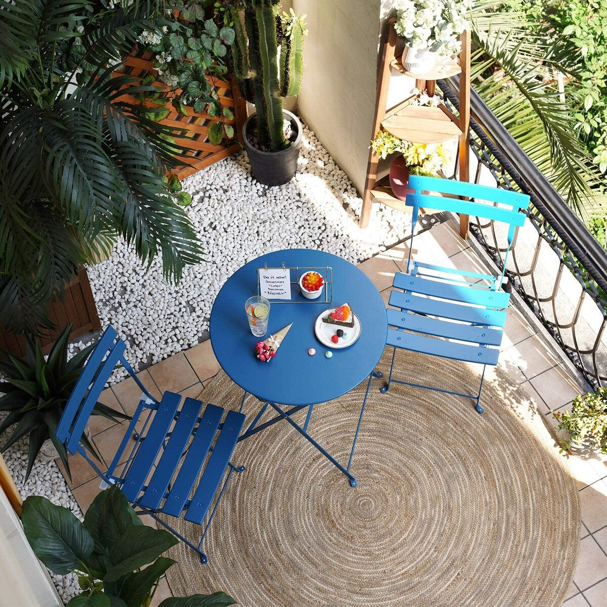 3pc Metal Folding Bistro Set, Weather-Resistant Outdoor/Indoor Conversation Set for Patio, Yard, Garden