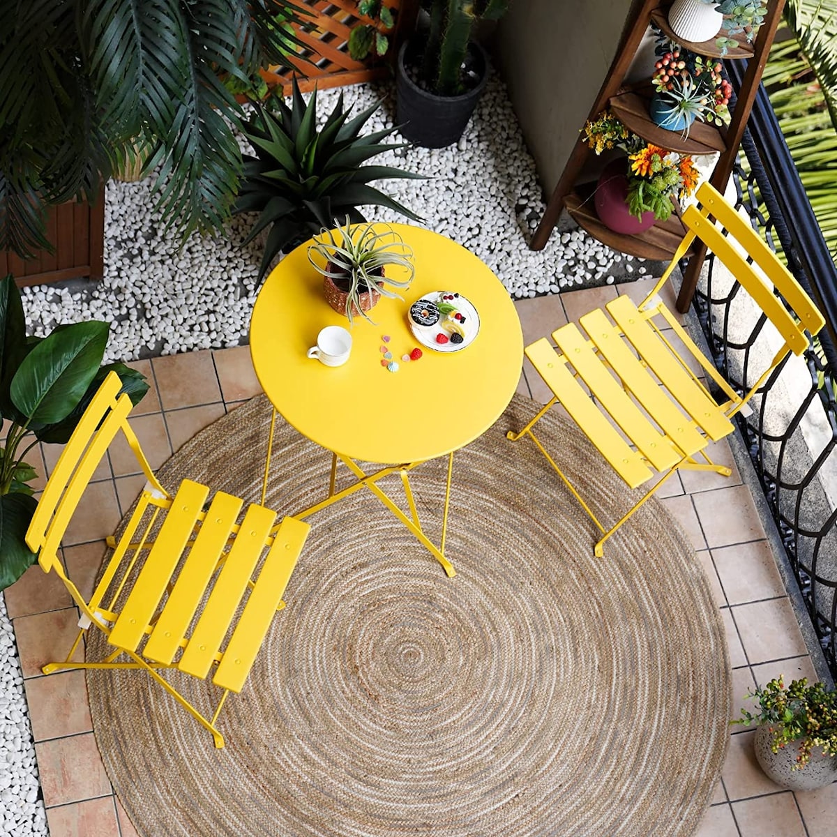 3pc Metal Folding Bistro Set, Weather-Resistant Outdoor/Indoor Conversation Set for Patio, Yard, Garden