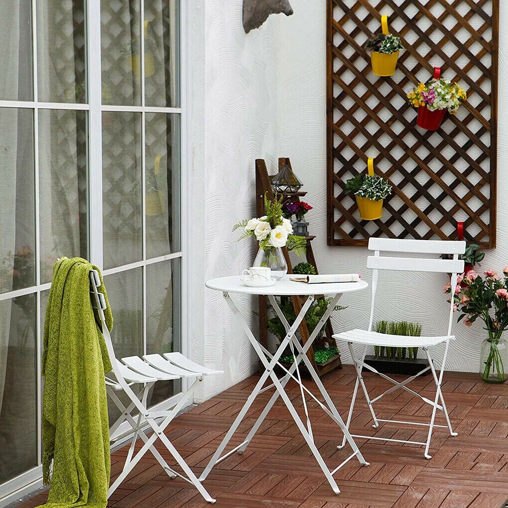 3pc Metal Folding Bistro Set, Weather-Resistant Outdoor/Indoor Conversation Set for Patio, Yard, Garden
