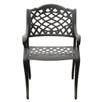 Modern Ornate Outdoor Mesh Aluminum 63-in Large Hexagon Patio Dining Set with Lazy Susan and Six Chairs - N/A