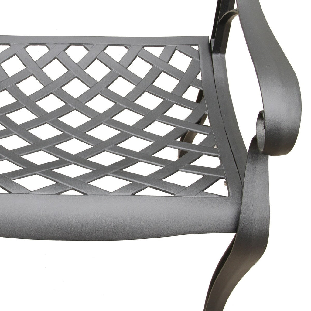 Modern Ornate Outdoor Mesh Aluminum 63-in Large Hexagon Patio Dining Set with Lazy Susan and Six Chairs - N/A