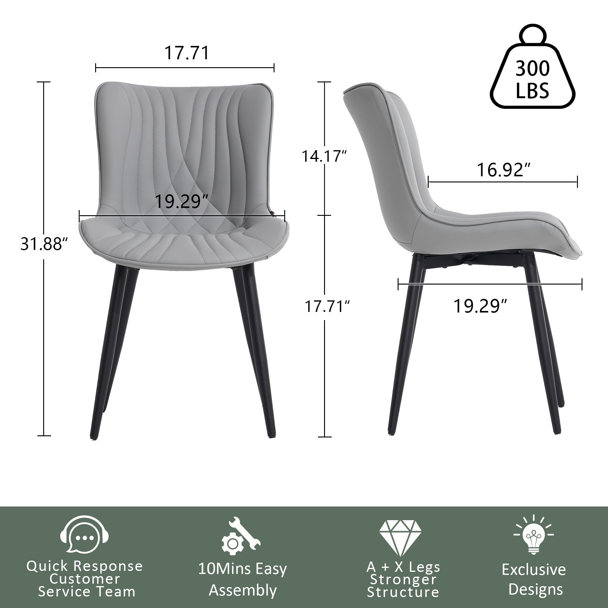 Modern Upholstered Leather Armless Dining Chairs Set of 2