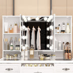 Modern White Makeup Vanity Fold Mirror Adjustable Lighting Dressing - 40.2x54.1