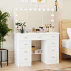 Modern White Makeup Vanity Fold Mirror Adjustable Lighting Dressing - 40.2x54.1