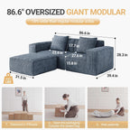 Modular Convertible Sofa Bed 2 Seater Gray Corduroy Velvet