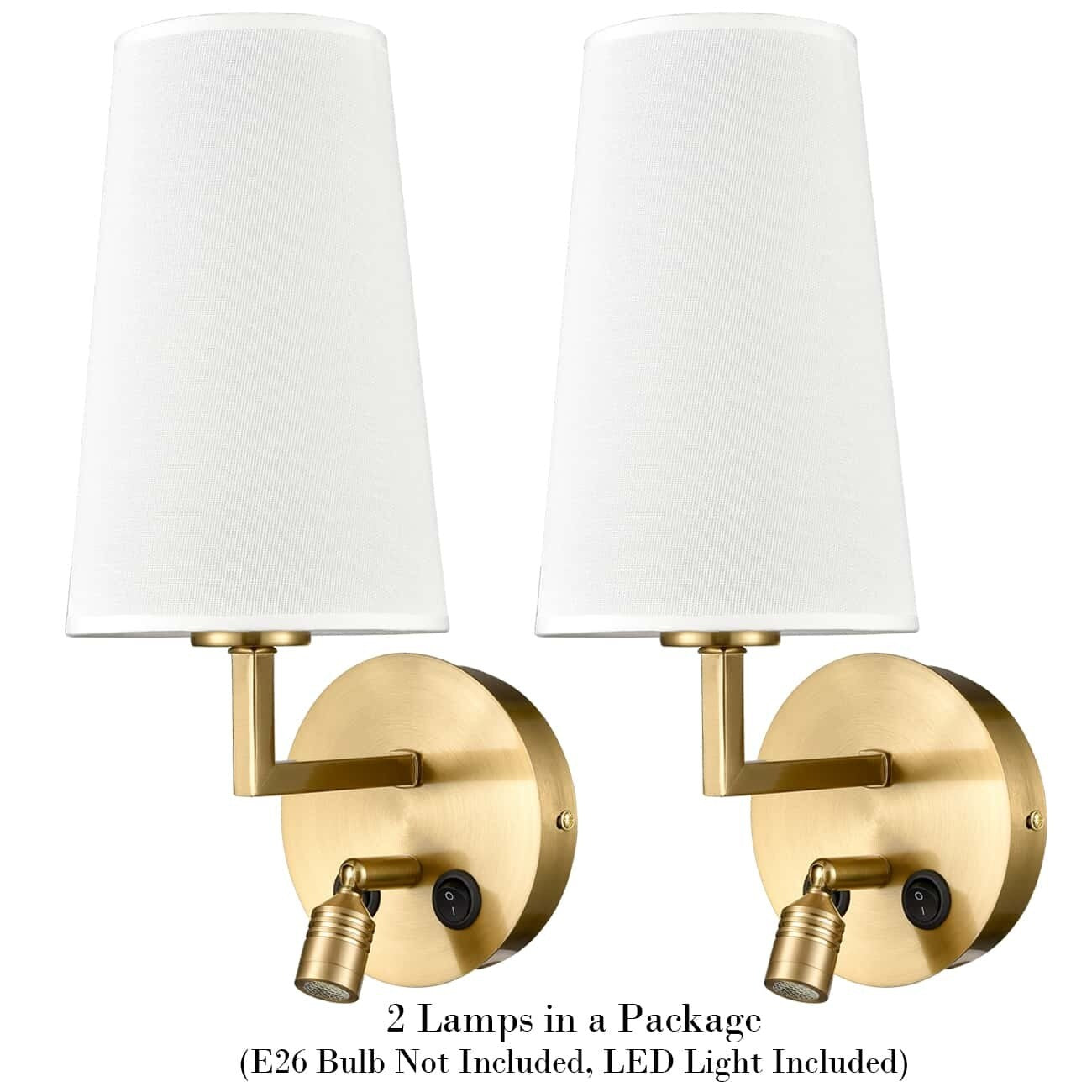 Morbihan Wall Sconce Set of 2 Fabric Wall Lamp with USB Port and Switch