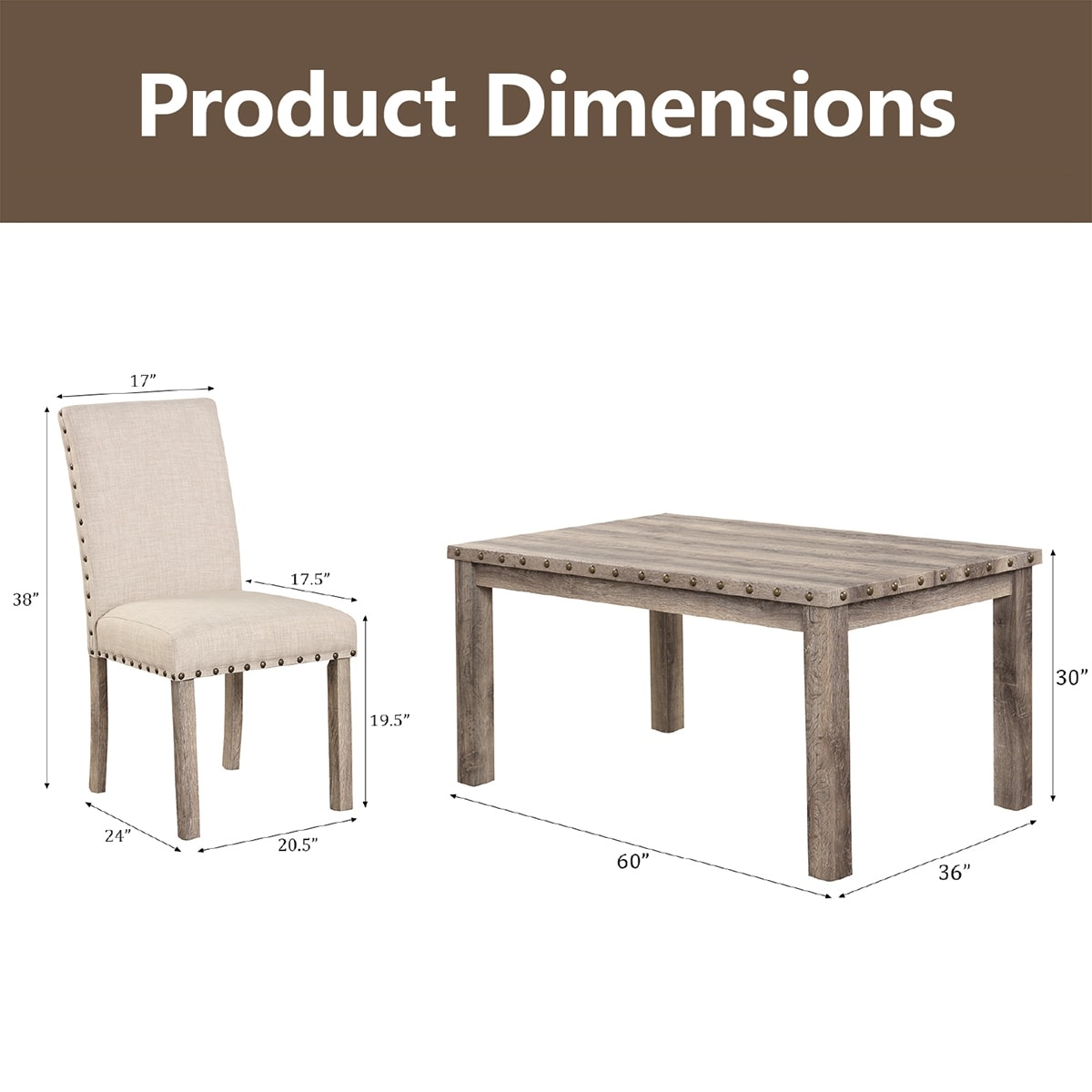 Morden Fort Farmhouse Dining Set Rectangular Table Chair 5-piece