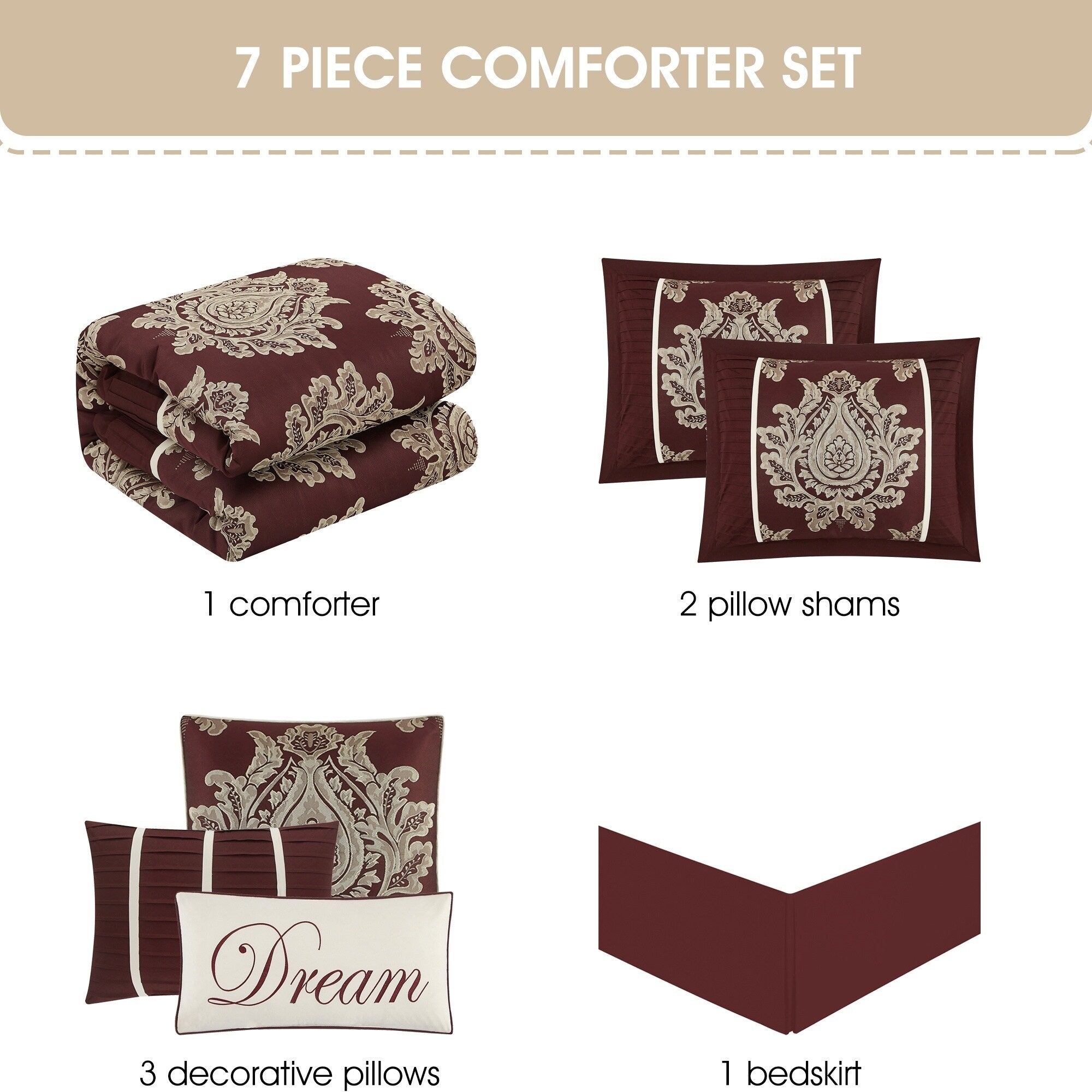 Nanshing Tiana 7 Piece Traditional Damask Comforter Set