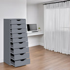 Narrow Wooden 9-Drawer Cabinet with Smooth-Glide Drawers and Top Storage Shelf