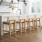 Gracie Modern Bar Stool, Boucle Upholstered Chair and Brushed Wooden Legs