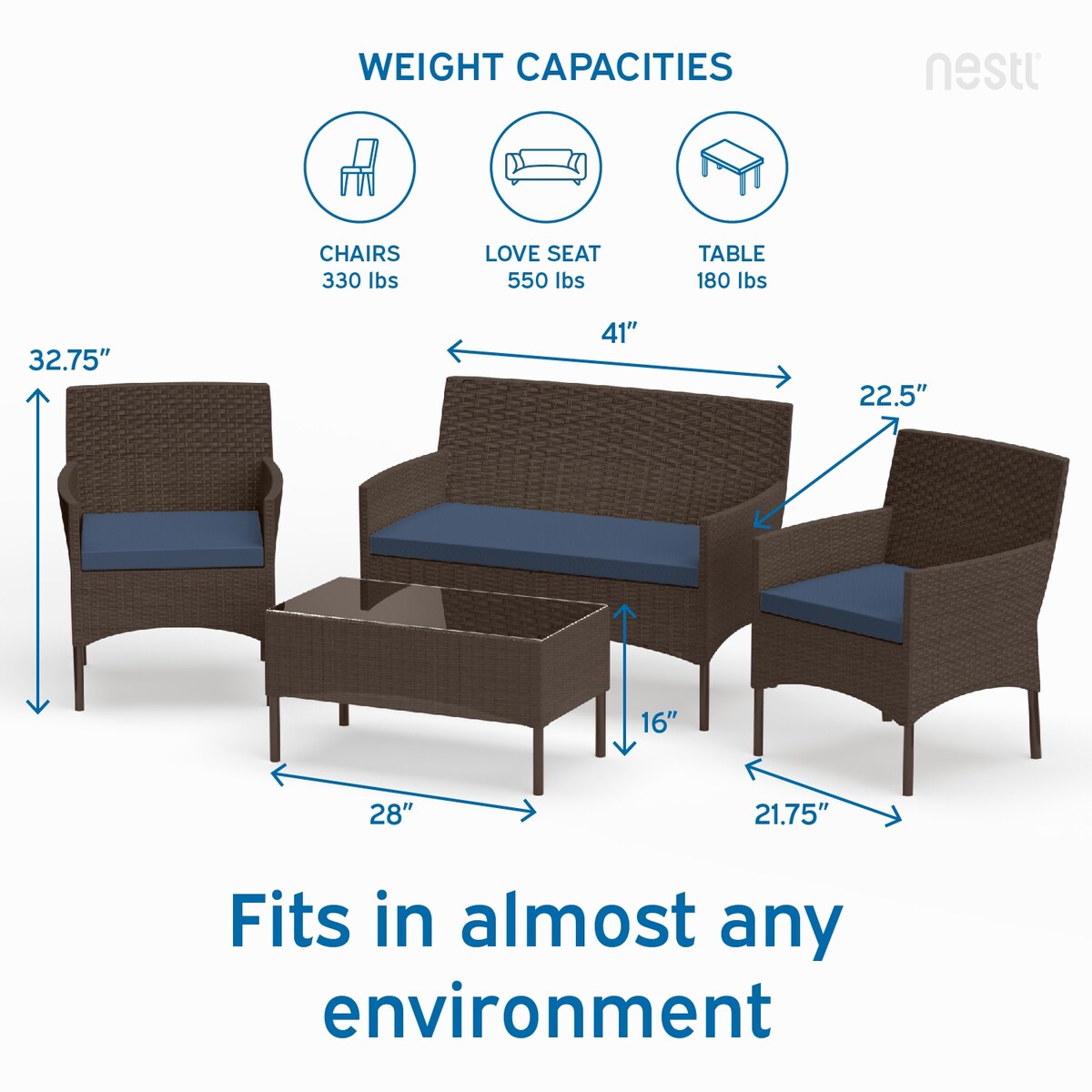 Nestl 4 Piece Wicker Patio Furniture Set - Outside Patio Conversation Set