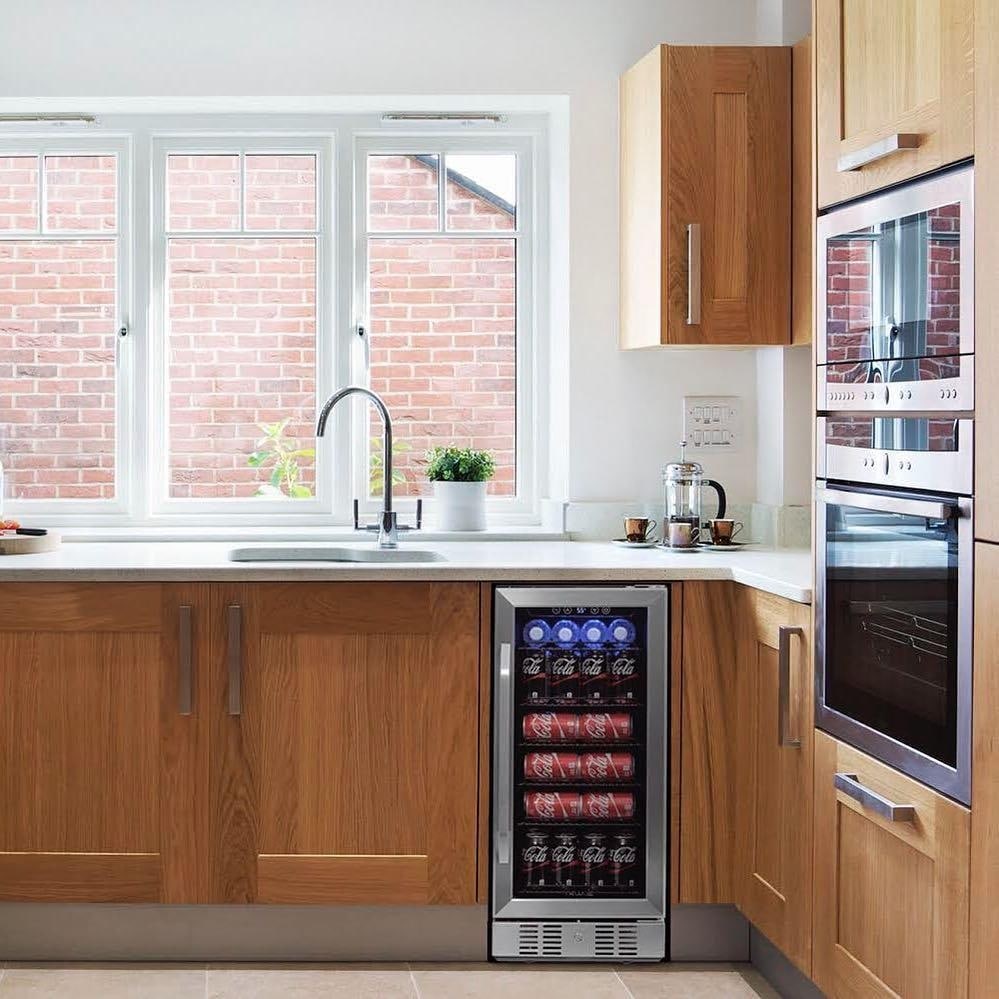 Newair 15 in. Built-in 96 Can Beverage Fridge in Stainless Steel with Temperature Controls and Adjustable Shelves