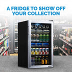 Newair 126-Can Capacity Beverage Refrigerator, Mini Fridge with Glass Door and Adjustable Shelves, Stainless Steel