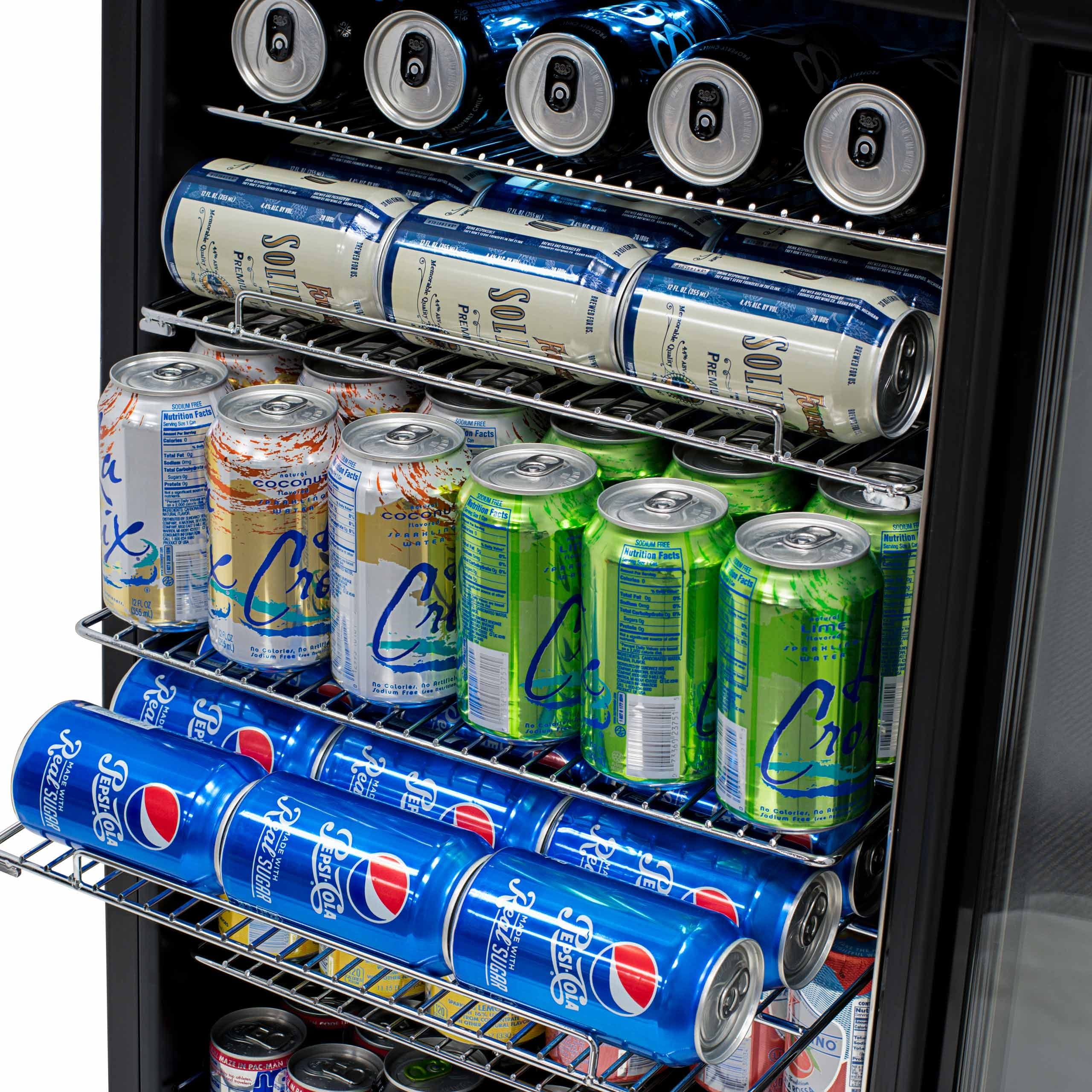 Newair 126-Can Capacity Beverage Refrigerator, Mini Fridge with Glass Door and Adjustable Shelves, Stainless Steel