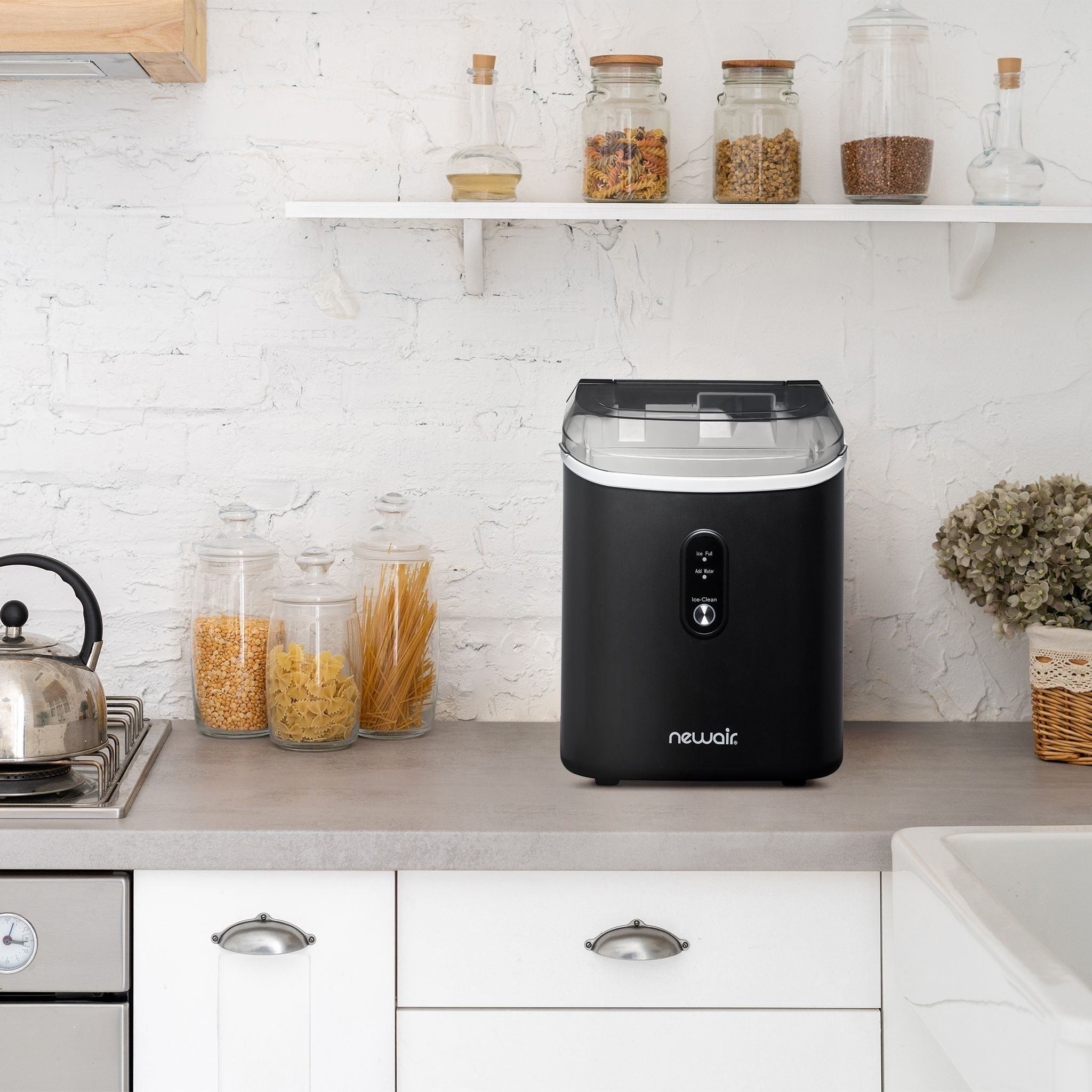 Newair 26 lbs. Countertop Nugget Ice Maker in Matte Black, Ice Viewing Window, Self-Cleaning Button, Easy-Pour Waterspout