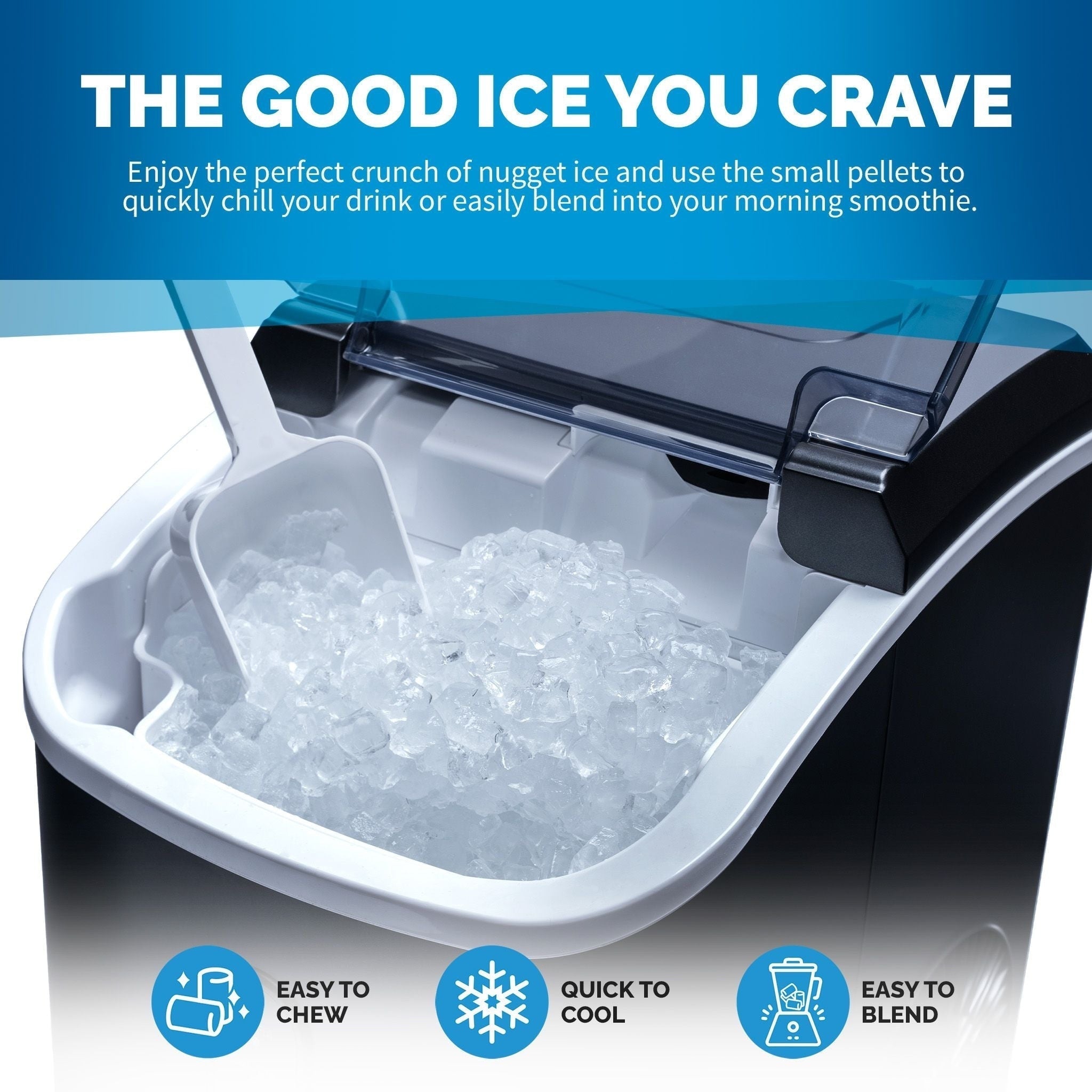 Newair 26 lbs. Countertop Nugget Ice Maker in Matte Black, Ice Viewing Window, Self-Cleaning Button, Easy-Pour Waterspout