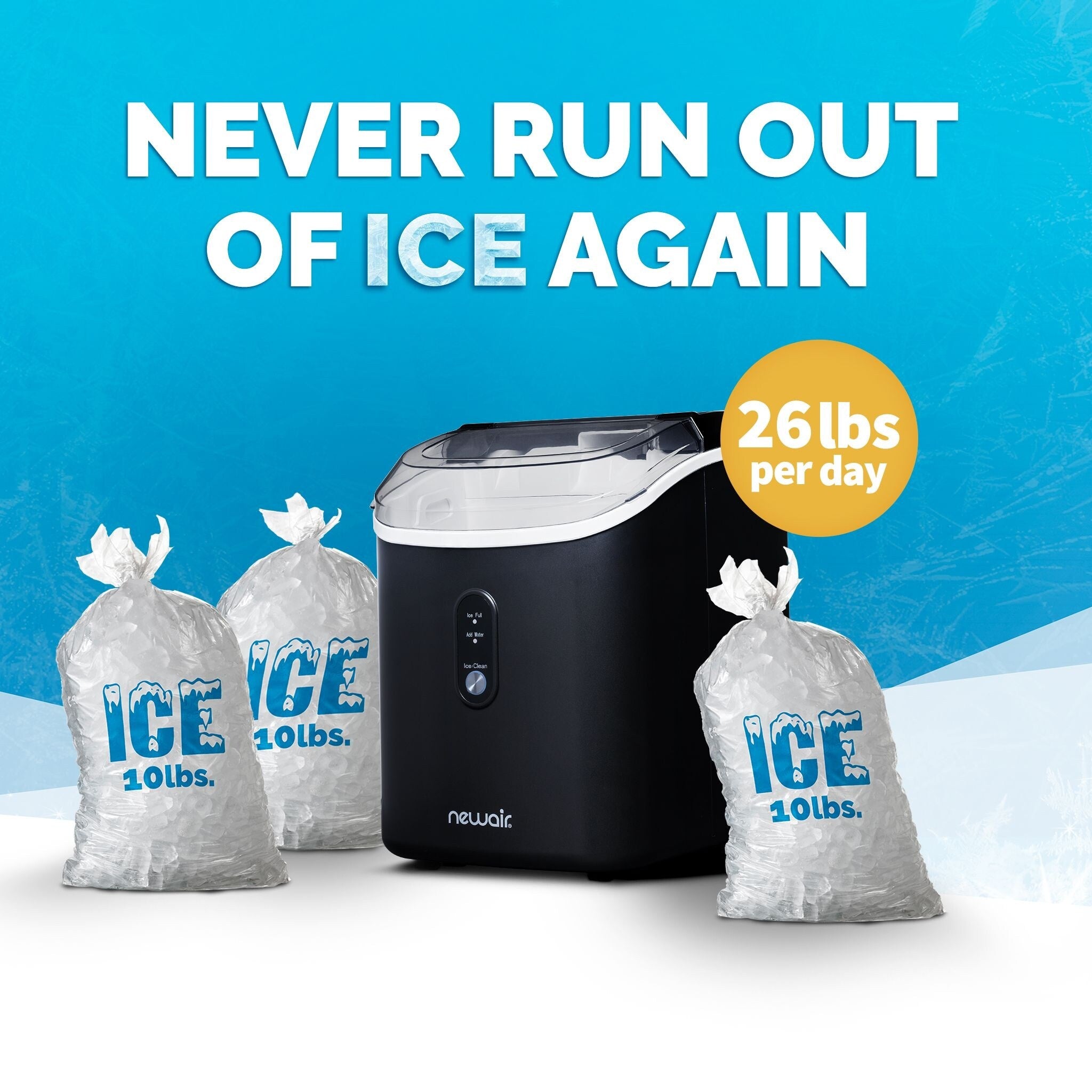 Newair 26 lbs. Countertop Nugget Ice Maker in Matte Black, Ice Viewing Window, Self-Cleaning Button, Easy-Pour Waterspout