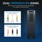 Newair Shadow-T Series Wine Cooler Refrigerator, 18 Bottle Dual Temperature Zone, Freestanding, Thermoelectric, Digital Control