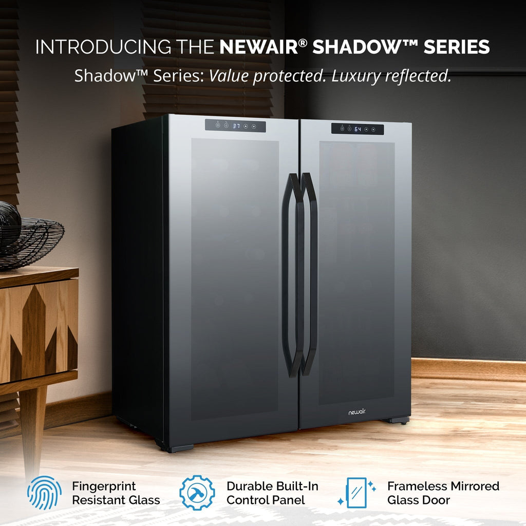 Newair Wine and Beverage Refrigerator, 18 Bottles & 59 Cans, Dual Temperature Zones, Freestanding, Digital Temperature Control
