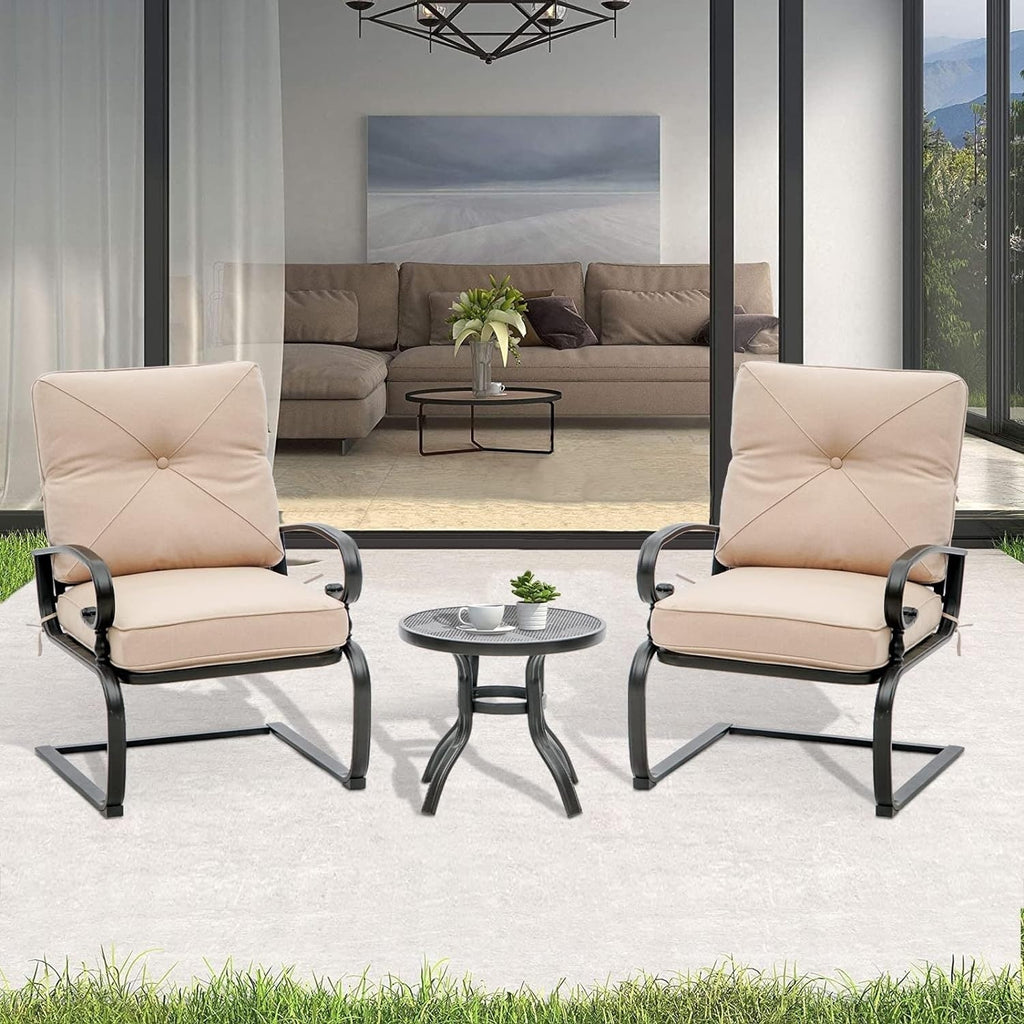 Nista 3 Piece Outdoor Patio C-Spring Bistro Set Dining Chairs with Cushions and Coffee Table by Havenside Home